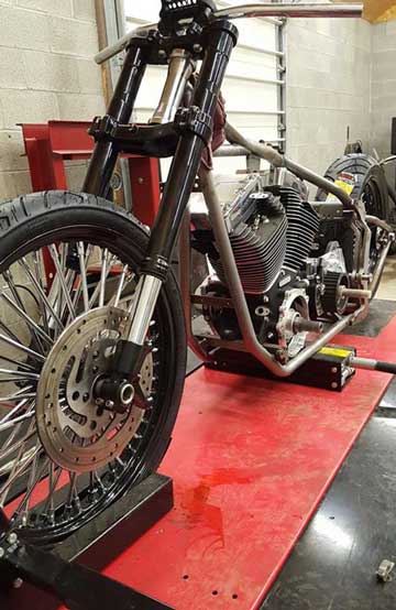 Kraft Tech Custom Softail Frame on PRO 1200 Motorcycle Lift