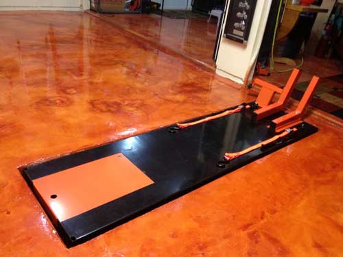 PRO 1200 motorcycle lift installed into concrete floor 