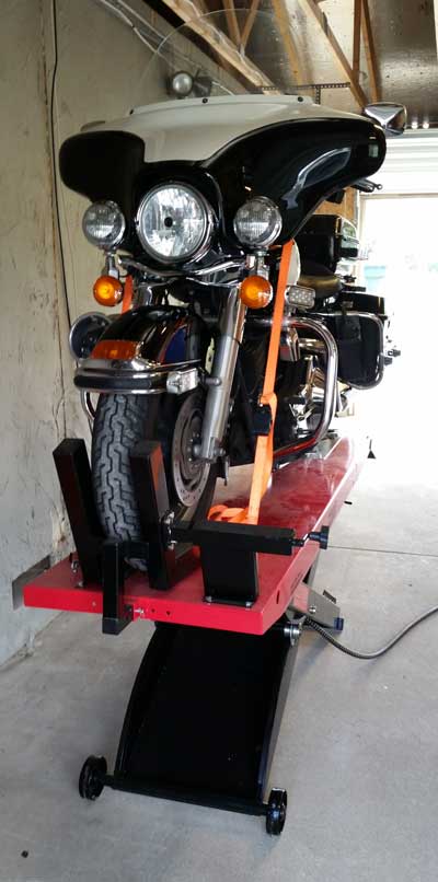 motorcycle on lift table