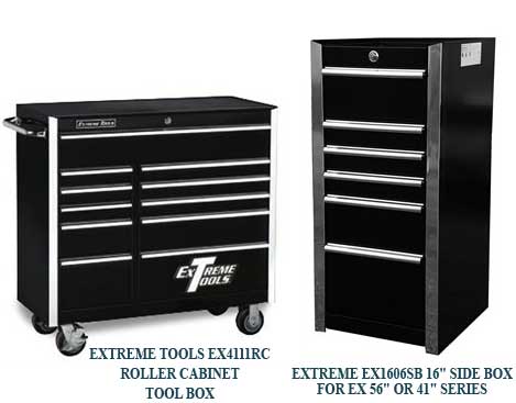 Extreme Tools EX4111RC Roller Cabinet Tool Box and EX1606SB Side Box