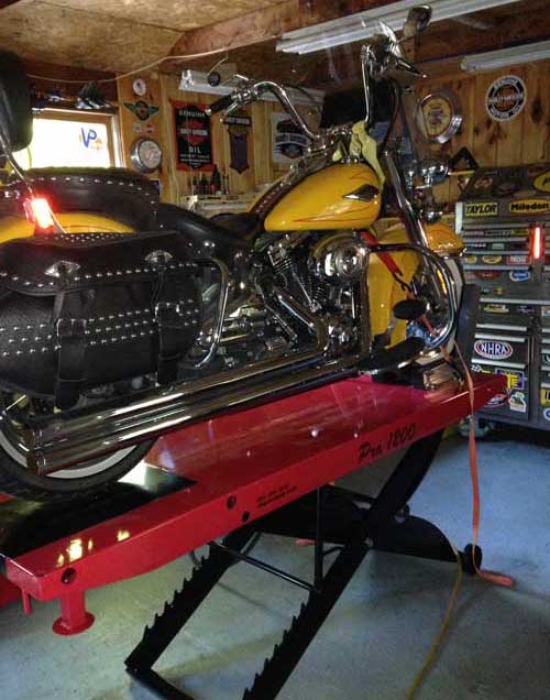 Bob's 2011 Harley Heritage rests on the PRO 1200 Motorcycle Lift.