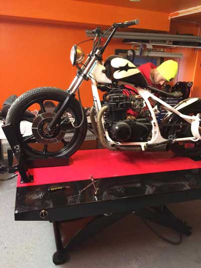 custom bobber on pro 1200 motorcycle lift