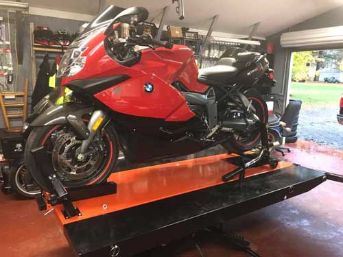 2012 BMW K1300S PRO 1200SEMAX Motorcycle Lift at Hamberg's Motorcycle Service