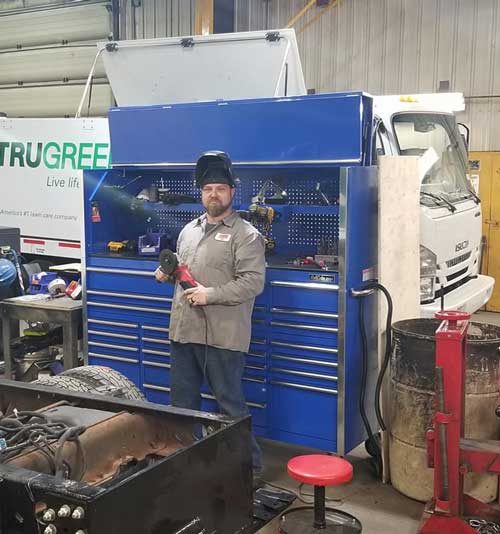 Tony poses with his new toolbox set crx72 rollcab and hutch