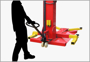 "Pallet jack” style device allows the lift to move freely.
