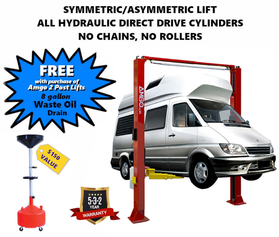 10K capacity 2 Post Lift Free Oil Drain with Purchase