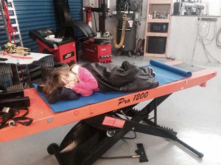 Sleeping on a PRO 1200 Motorcycle Lift