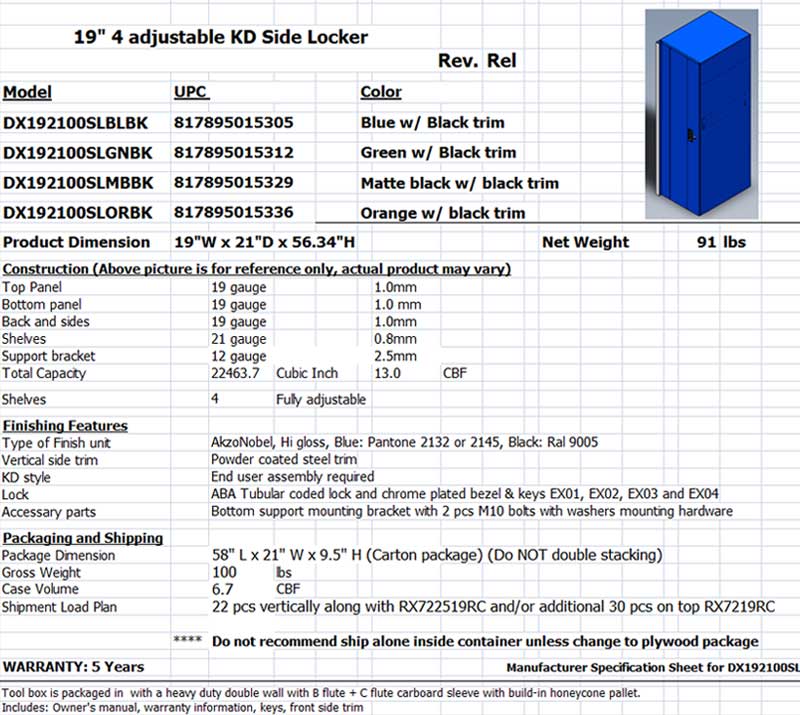 DX Side Locker Specs