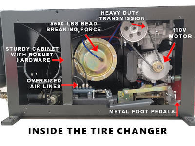 5500lbs bead breaking force and metal components inside the tire changer