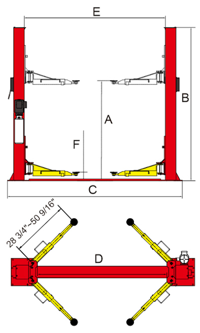 Amgo BP-10 2 Post Lift Diagram Specifications