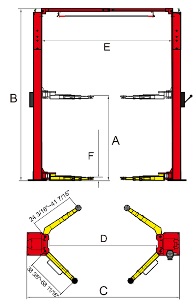 Amgo OH-9 2 Post Lift Diagram Specs