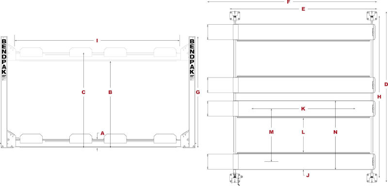 HD-9SW BendPak Double Wide Parking Lift Diagram