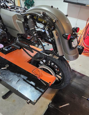 Brian's PRO 1200 motorcycle lift wheel service drop through panel