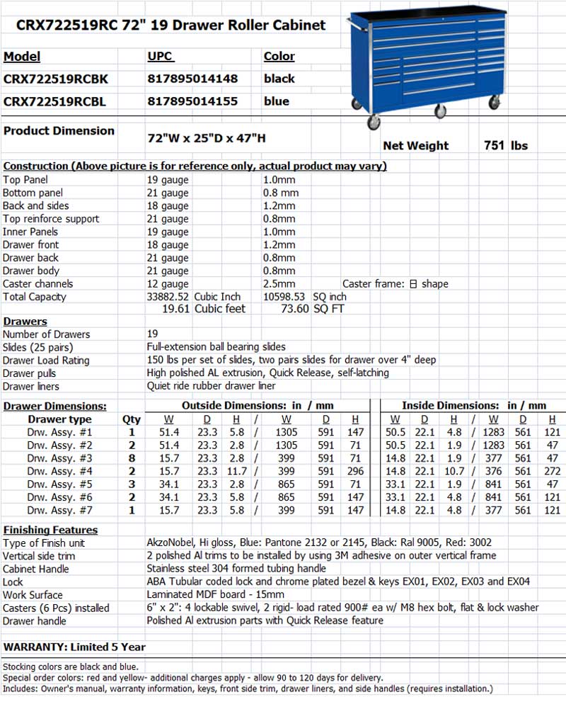 CRX Toolbox WEIGHT 751 lbs