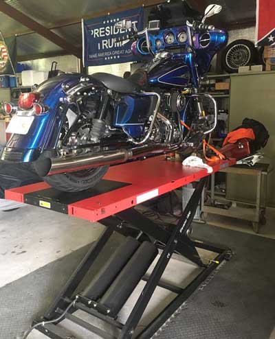 Touring Bike on Elevator Lift Table