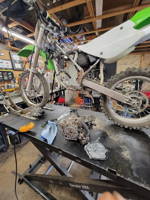 Full Throttle Garage Bike up on Elevator 2000E Electric Lift Table