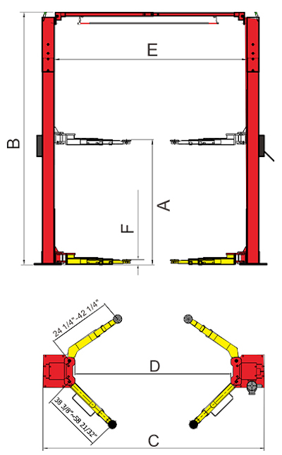 Amgo Hydraulics OHX-10H 2 Post Lift Diagram Specs