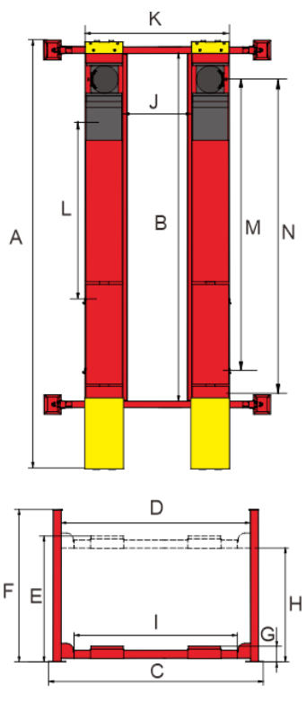 PRO-14AE Diagram Specs 4 Post Lift NH