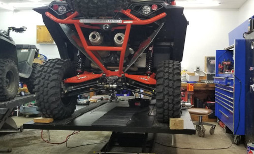 Brian's CanAm Maverick on the Elevator 2000E Electric Powersports Equipment Lift Table
