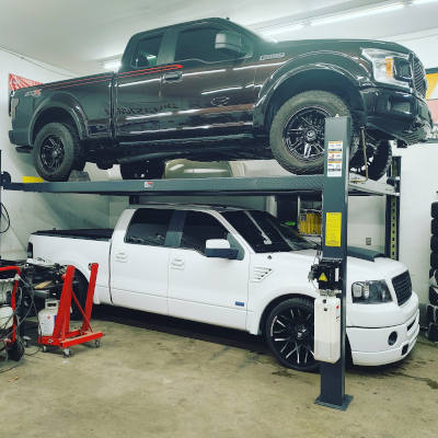 Ford F150s on 9K Storage Lift - Bob G in Lewiston Maine